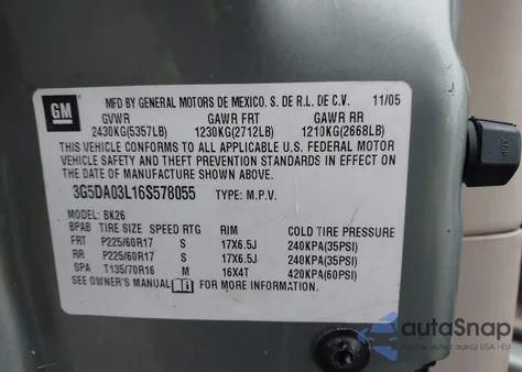 2006 Buick Rendezvous Cx from USA, damaged, VIN 3G5DA03L16S578055